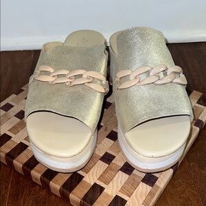 Matisse Gold Frost Jada Platform Slide Sandal Sz 9